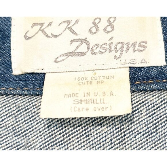 KK 88 Designs Vintage Hand Beaded Blue Denim Jacket 80s 90s Western Size Small - Picture 5 of 6